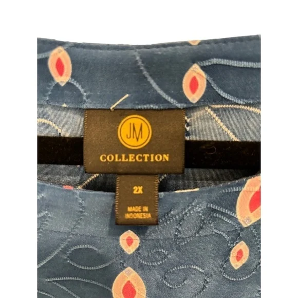 JM Collection Pink & Blue Stretch Floral Print Textured Tunic Top Plus Size 2X - Picture 2 of 4